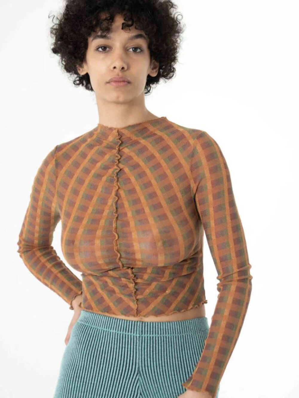 Find Me Now Eden Mesh Top in Harvest - Rainbow Metallic Plaid Mesh XS